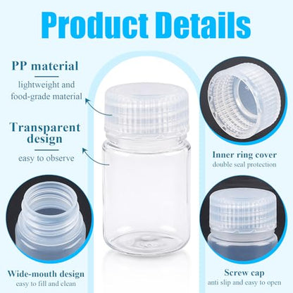 30 Pcs Airtight Pill Bottles, 1oz Plastic Wide Mouth Reagent Lab Bottle with Lids, Small Water Sample Container for Liquids, Toiletries,Travel(PP,Clear,30ML)
