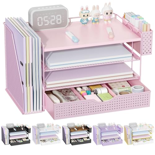 Wood Desk Organizers and Accessories with File Holder & Catalog Racks - color: Pink