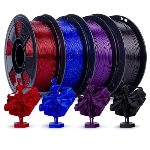 ZIRO 4 Packs Glitter 3D Printer Filament, Twinkle and Diamond Series, 4kg - color: Glitter Pla-4pack (Twinkle Red, Twinkle Blue, Diamond Purple, Diamond Black)