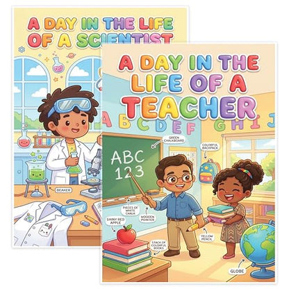 JELLY BEAN GENIUS Teacher and Scientist Mini Poster for Kids – Laminated Double-Sided Community Helpers Career Chart | 8.5x11 Binder Size Classroom Desk Decor - size: 11"L x 8.5"W
