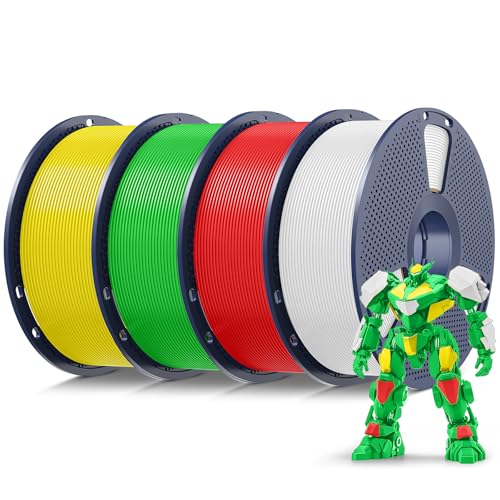 SUNLU PLA 3D Printer Filament, Multicolor, 4-Pack, 4KG Total - color: White+red+green+yellow, size: 4 kg