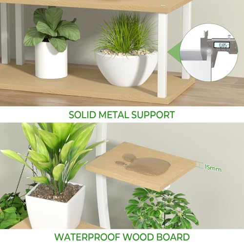 Plant Stand Indoor with 8 Grow Light,65" Tall 10 Tier White Half Moon Shelf - color: Light Brown Board White Metal 10 Tier 2 Pack