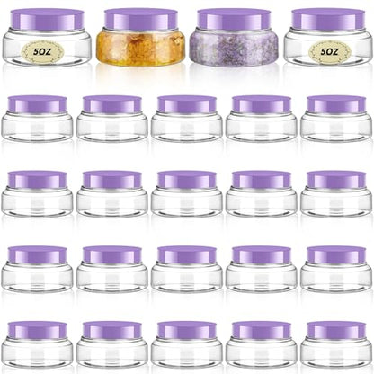 24 Pack Plastic Cosmetic Jars with Lids Label, 5 oz, Clear, Purple - color: Clear, Purple, size: 5 oz
