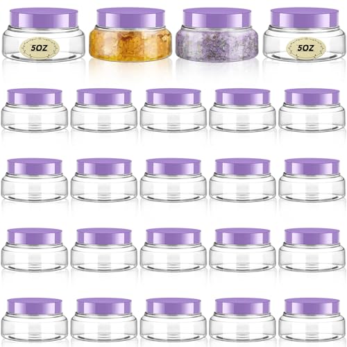 24 Pack Plastic Cosmetic Jars with Lids Label, 5 oz, Clear, Purple - color: Clear, Purple, size: 5 oz