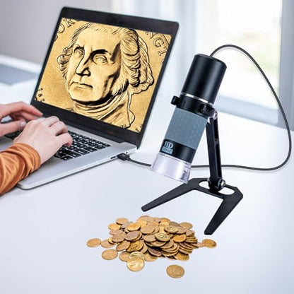 Full HD 1080P USB Digital Microscope Camera for iPhone iPad Android PC, 50-1000X High Definition Portable Handheld Microscope with Light for Coin Plants Trichome Soldering Skin Scalp - color: Black