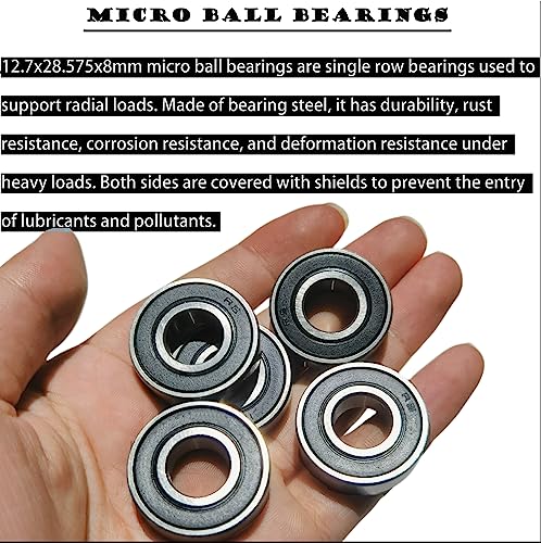 Tonmp 10 PCS R8-2RS 1/2 inch Bore Double Rubber Sealed Roller Ball Bearing 1/2 x1-1/8 x5/16 Inch ABEC3 Precision Small Ball Bearing for Electric Motor, Wheels, Home Appliances, Garden Machinery