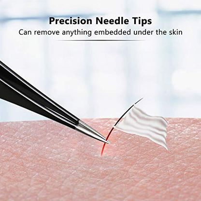 Mudder 3 Pcs Pointed Tweezers Ingrown Hair Eyebrow,Black - color: Black
