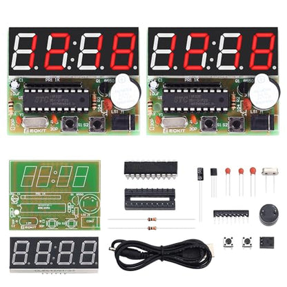 2 Pack, MiOYOOW 4-Digit Digital Clock Kits with PCB, DIY Alarm Clock Soldering Project Kit for Learning Electronics Soldering Practice with English Instructions - color: 2 Pack-4 Digit Clock Kit(0.56 Inch)