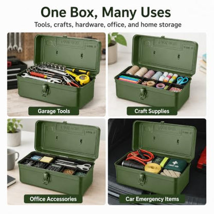 Portable Metal Tool Box with Removable Divider Tray, 14.2 in - color: Green
