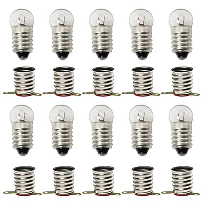 Mini Light Bulb Kit 10PCS E10 1.5V/0.3A Miniature Screw Base Light Bulbs and 10PCS E10 Golden Light Socket Bulbs Lamps Base Holders for Home Experiment Circuit Electrical Test Accessories - size: 1.5V/0.3A