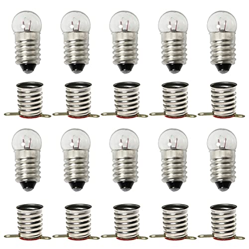 Mini Light Bulb Kit 10PCS E10 1.5V/0.3A Miniature Screw Base Light Bulbs and 10PCS E10 Golden Light Socket Bulbs Lamps Base Holders for Home Experiment Circuit Electrical Test Accessories - size: 1.5V/0.3A
