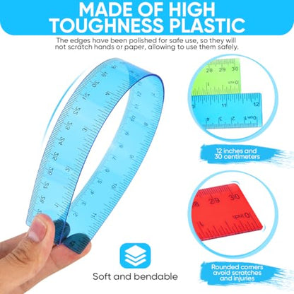 SenseYo 16 Pcs Clear Plastic Rulers 12 Inch Color Transparent Ruler with Centimeters and Inches for Kids Classroom Office Supplies - size: 16 Pcs