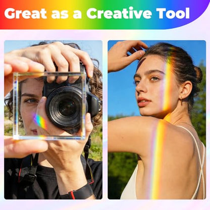 7 Pack K9 Optical Crystal Photography Prism Set, Include 1-4in Triangular Prism, 2in Crystal Glass Prism Cube, 2in Crystal Ball, 2in Dome Magnifier, Light Prism for Physics Teaching Photography Play