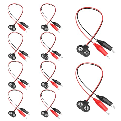 MEIRIYFA 9Volt Battery Snap Connector with Alligator Clips, 10 Pack Dual Alligator Clips to 9V Battery Snap Connector Wire Cables (18CM)