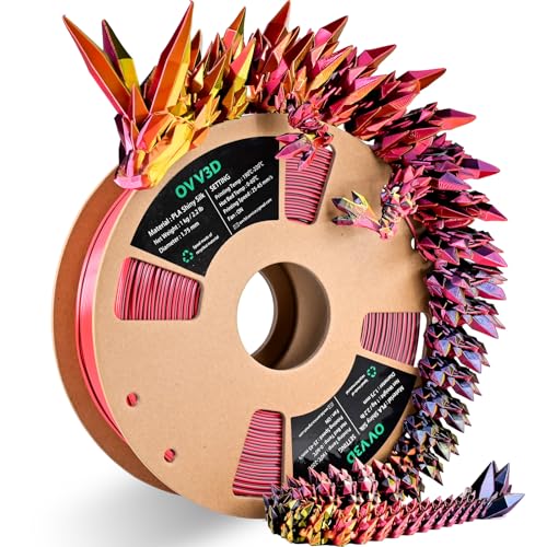 OVV3D PLA Filament 1.75mm, 3D Printer Filament Silk PLA Filament, Tri-Color PLA Filament with Silk PLA Black Red Gold, 3D Printing Filament +/-0.02mm, 1kg/2.2lbs - color: Tri-color Black Red Gold