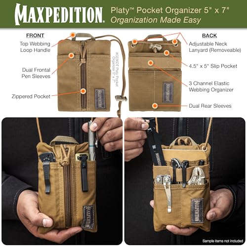 Maxpedition Platy Pocket Organizer, EDC Tool Pouch, Neck Wallet - color: Dark Tan, size: 5" x 7"