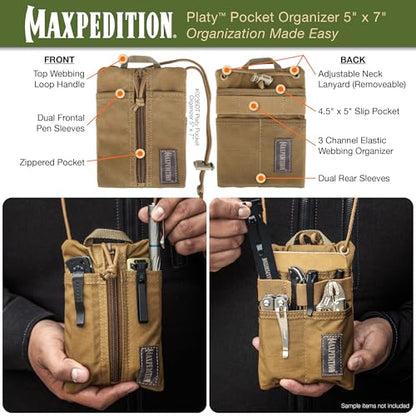 Maxpedition Platy Pocket Organizer, EDC Tool Pouch, Neck Wallet - color: Dark Tan, size: 5" x 7"