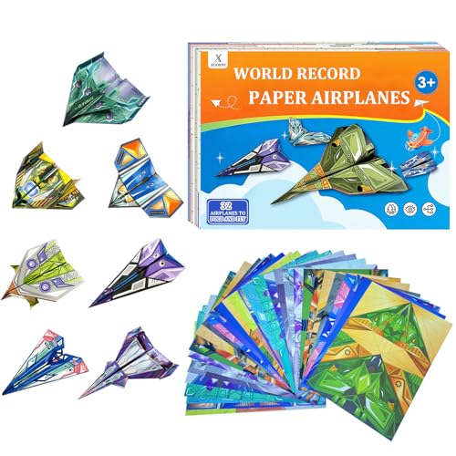 Xuoent Paper Airplane Kit, Kids Origami Kit, World Classic Paper Planes with 32 Sheets 16 Creative Designs, STEM Origami Paper Craft Set with Digital Video Tutorial, Crafts for Kids Age 6-12 - color: Orange