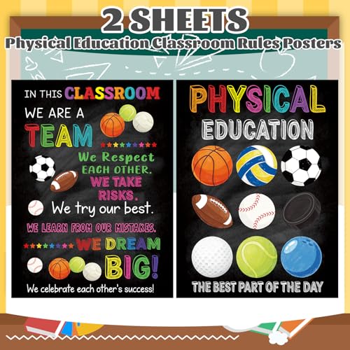COCHIE Physical Education Sports Posters Set for Classroom Decorations, Back to School Gym Class Rules Poster Wall Decor for Primary Elementary Middle High School Teacher Must Haves - 14 4/5"x11" - style: Ball Sports