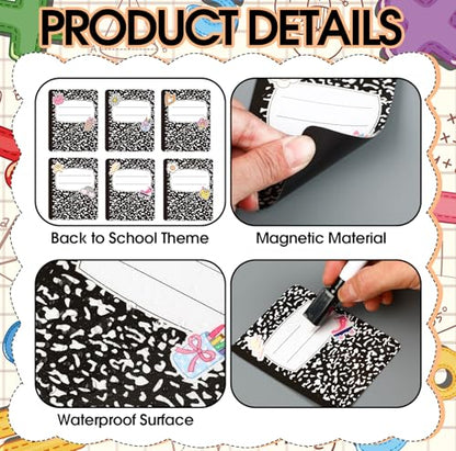 Kingdder 72 Pcs Magnetic Name Tags, Composition Dry Erase Locker Labels - style: Composition