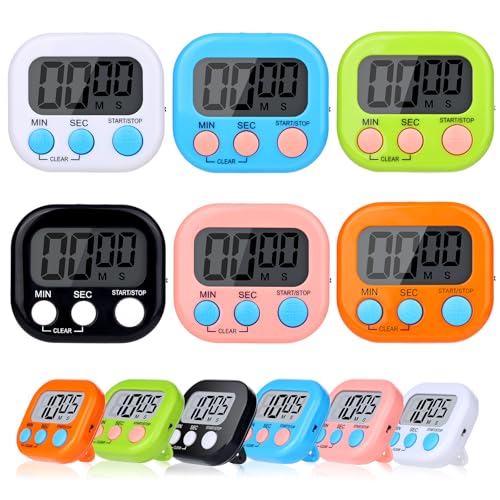 12 Pack Digital Kitchen Timers, Magnetic Countdown Timer with Loud Alarm - color: 6 Colors