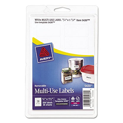 Removable Multi-Use Labels, Inkjet/Laser Printers, 0.75 x 1.5, White, 14/Sheet, 36 Sheets/Pack, (5430)