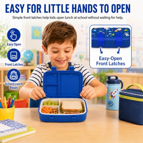 MISS BIG Kids Bento Lunch Box, Blue Astronaut, Microwave Safe, 800ml - color: Blue Astronaut
