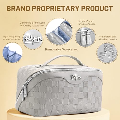 BOYATU Travel Makeup Bag Organizer: 180°Open-Flat 3 Pcs Make up Bags Set - color: 01-F-Gray
