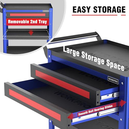 WORKPRO Premium 28" 2-Drawer Rolling Tool Cart, Heavy Duty Utility Industrial Service Cart Storage Organizer with Wheels and Locking System, for Mechanic, Warehouse, Garage, Workshop, 400 lbs Load
