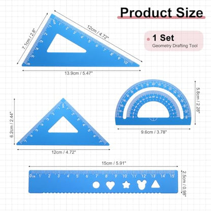 PATIKIL 4Pcs Geometry Drafting Tool, Aluminum Alloy Geometry Kit Math Tool - color: Sky Blue, size: 15cm
