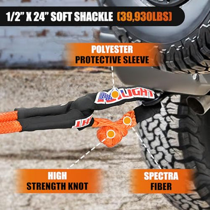 Nilight Kinetic Recovery Rope Kit with Soft Shackle Towing Strap - color: 1in x 20ft Rope + 2Pcs Soft Shackle
