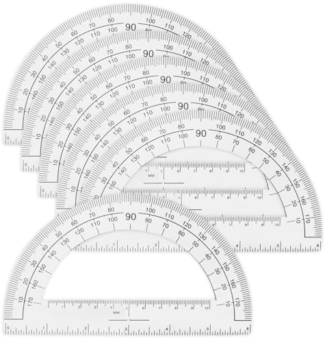 1InTheOffice Protractor Geometry, Clear Protractor, Plastic Protractor 6 Inch, 180 Degrees, 6 Pieces
