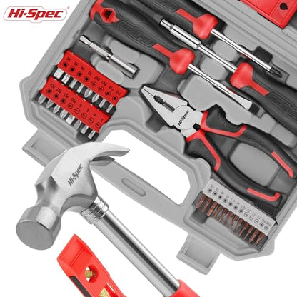Hi-Spec Household Starter Tool Kit with Compact Carry Toolbox, Red - color: Red