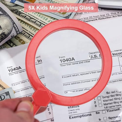 Rongon Kids Magnifying Glasses, Handheld Magnifiers, Exploration Play Reading Magnifier for Children, Children Magnifying Tools
