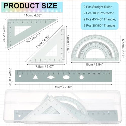 PATIKIL Geometry Set 2Pcs 7" Aluminum Ruler & 4 Triangles, Metal Protractor - color: Gradient Green, size: 7 Inch