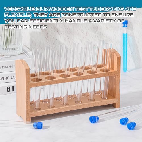 CroBlissful Wooden Test Tube Rack Accommodates Multiple Tubes up to 28mm 10.2" Wide Laboratory Wood Construction Test Tube Holder(1 Pcs,12 Holes) - style: 12 Holes