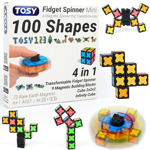 TOSY Magnet Fidget Spinner Mini - 8 Blocks, 3 in 1 Toy: Transformable Fidget Spinner, Infinity Cube, 2x2 Puzzle Cube, Easter Basket Stuffers for Kids/Adults, STEM Sensory Stress Relief Toy