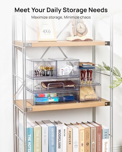 Vtopmart Stackable Storage Drawers Set of 6, Plastic Organizer Bins - style: 4 Small+2 Wide