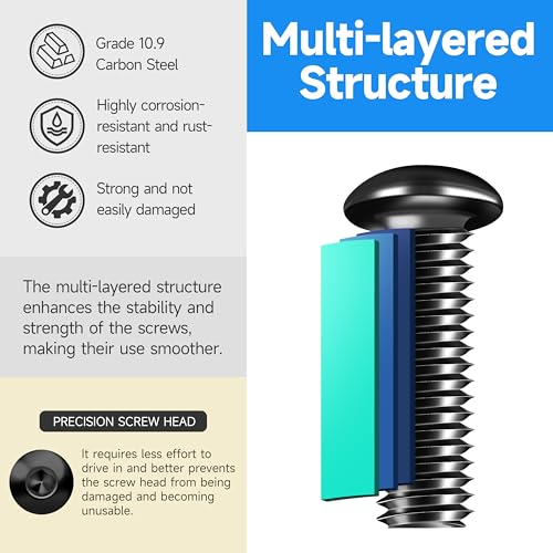 380 Pieces M4 Screw, Button Head Socket Cap Metric Screws Assortment Kit, Grade 10.9 Carbon Steel M4 Bolts and Washers/Nuts/Hex Wrenches, Black Oxided by Marysino - size: 380Pcs M4