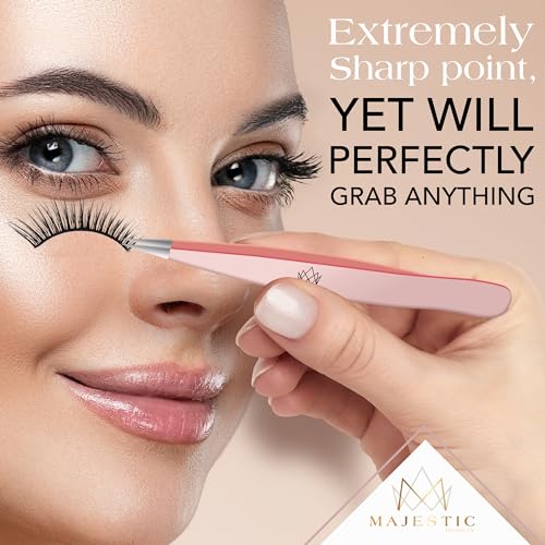Majestic Bombay Fine Point Tweezers, Eyebrows, Facial Hair, Women and Men - color: Light Pink
