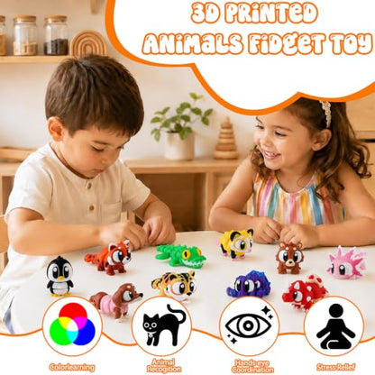 JOICEE 36Pcs 3D Printed Animals with Big Eyes Articulated Fidget Toys - color: Yellow