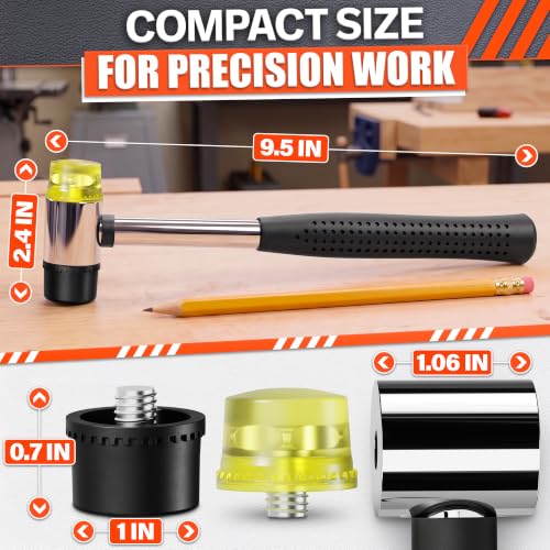 Small Rubber Mallet Hammer 1", 25 mm Double-Sided Head, Non-Slip Grip - color: Black