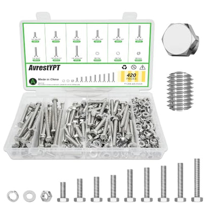 420 Pcs 1/4"-20 UNC Stainless Steel Hex Head Screw Kit - size: 1/4-20 -420Pcs