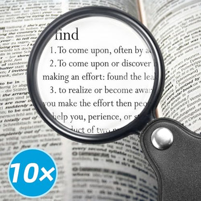2 PCS 10X Small Magnifying Glass, 1.97 in Pocket Magnifying Glass, Mini Folding Magnifier with 360° Rotating Protective Case for Seniors Reading, Kids Exploration, Jewelry & Coin Inspection