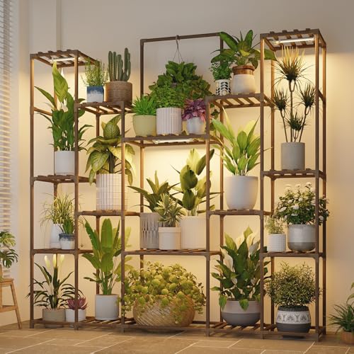 Bamworld Plant Stand with Grow Lights Large Plant Shelf Indoor Hanging Plants