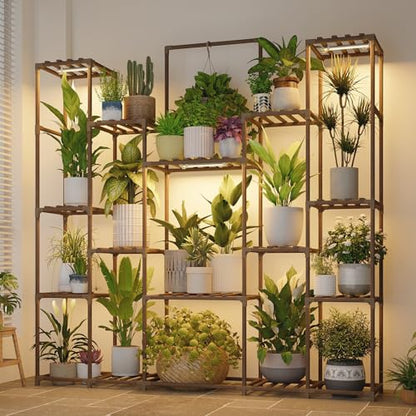 Bamworld Plant Stand with Grow Lights Large Plant Shelf Indoor Hanging Plants