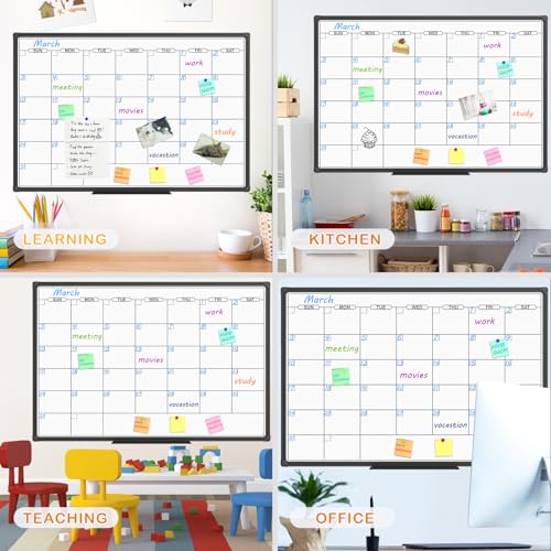 JILoffice Dry Erase Calendar Whiteboard - Magnetic White Board Calendar Monthly 48 X 36 Inch, Black Aluminum Frame Wall Mounted Board for Office Home and School - color: Black, size: 36"W x 48"H