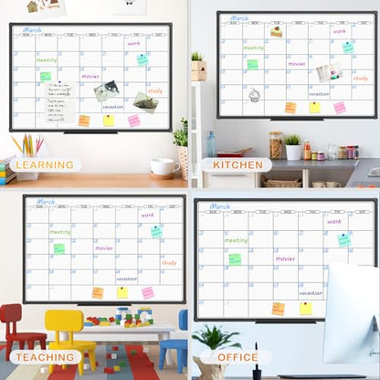 JILoffice Dry Erase Calendar Whiteboard - Magnetic White Board Calendar Monthly 48 X 36 Inch, Black Aluminum Frame Wall Mounted Board for Office Home and School - color: Black, size: 36"W x 48"H