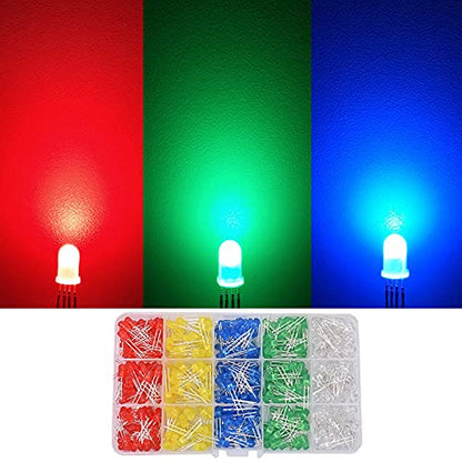 Adeept Clear LED Diodes, 3mm 5mm 2 Pin Round Assorted 5 Colors Kit, 500 Pcs - style: 500pcs-5mm LED