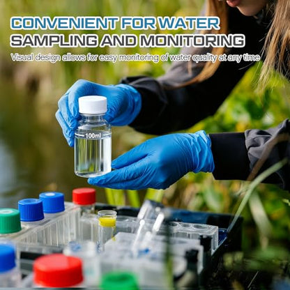 Lounsweer 50 Pcs 100ml Sterile Water Sampling Bottles with 10mg Sodium Thiosulfate, Leakproof for Drinking Water Safety Testing, Total Coliform Detection